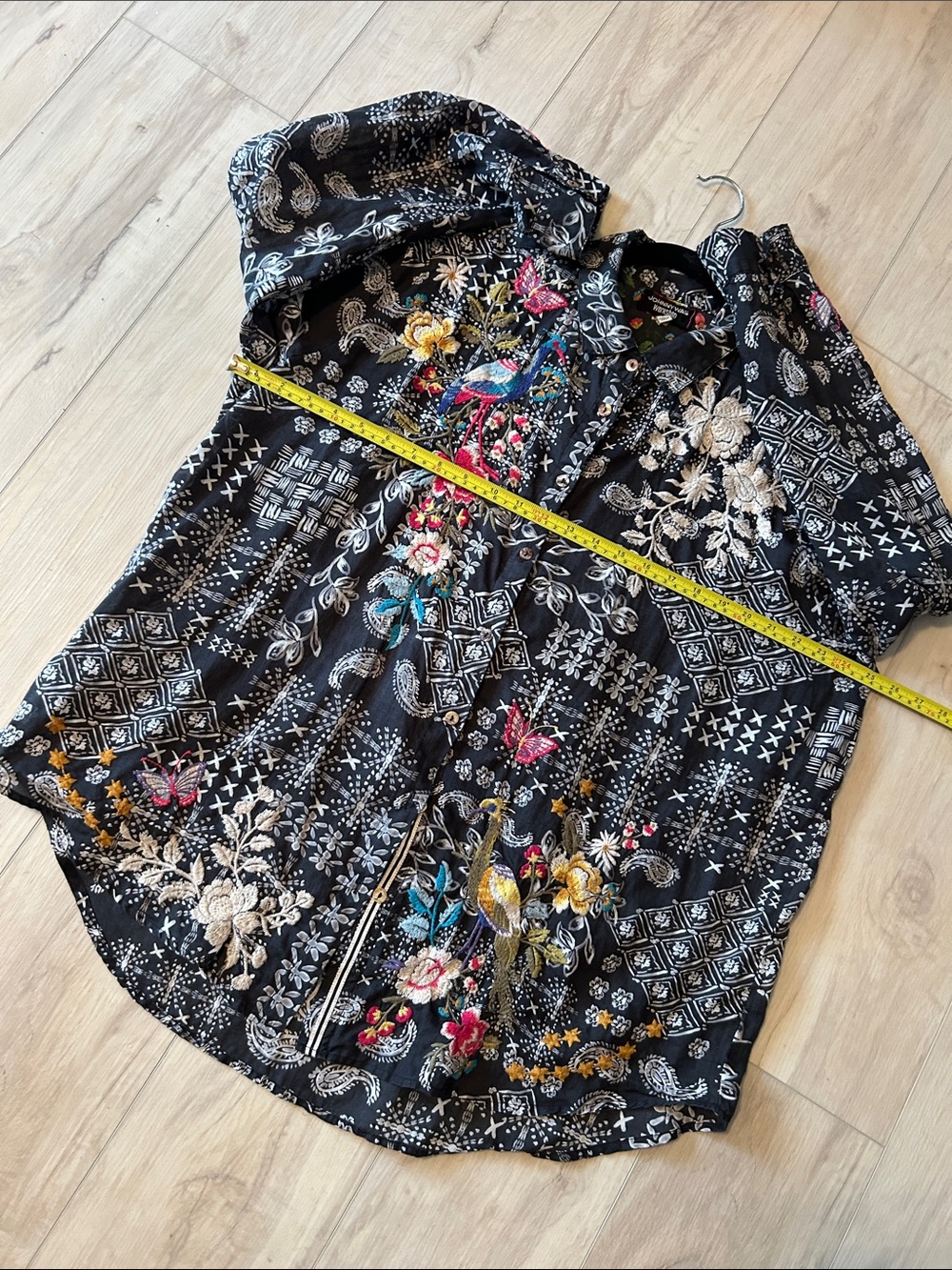 Johnny Was Black Floral Embroidered Button-Up Top with Multicolor Accents - Picture 9 of 9